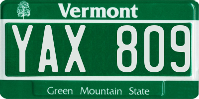 VT license plate YAX809
