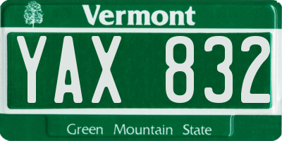 VT license plate YAX832