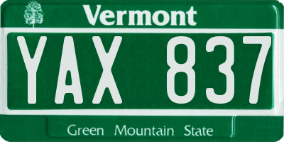 VT license plate YAX837
