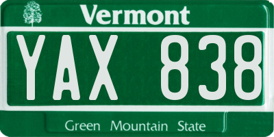 VT license plate YAX838