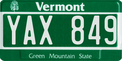 VT license plate YAX849