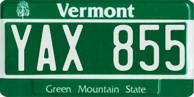 VT license plate YAX855