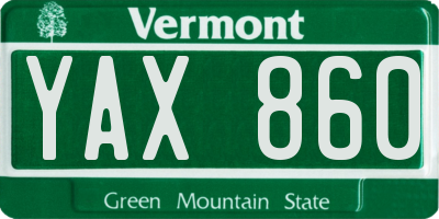 VT license plate YAX860