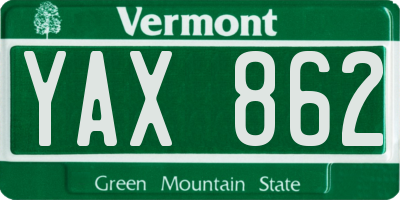 VT license plate YAX862