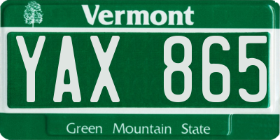 VT license plate YAX865