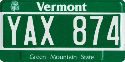 VT license plate YAX874