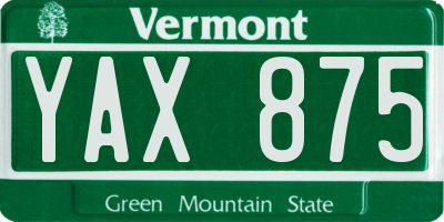 VT license plate YAX875