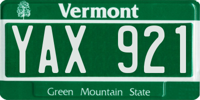 VT license plate YAX921