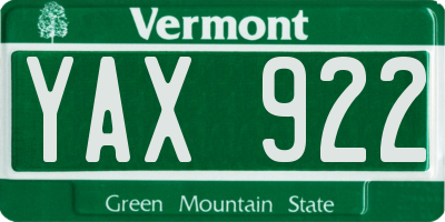 VT license plate YAX922