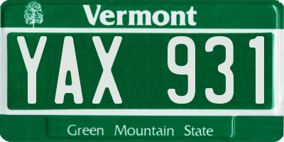 VT license plate YAX931
