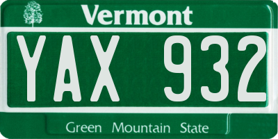 VT license plate YAX932