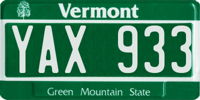 VT license plate YAX933