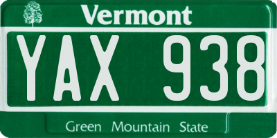 VT license plate YAX938