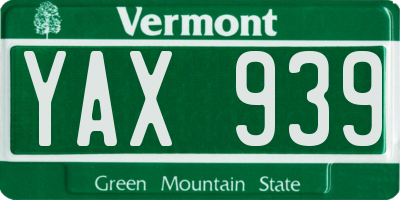 VT license plate YAX939