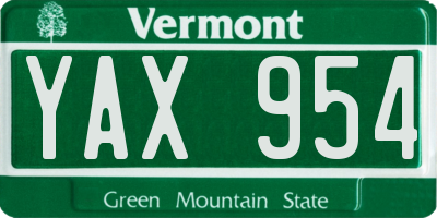 VT license plate YAX954