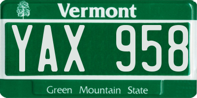 VT license plate YAX958