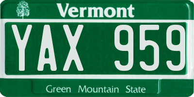 VT license plate YAX959