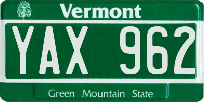 VT license plate YAX962