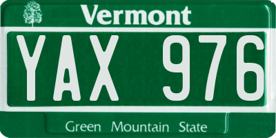 VT license plate YAX976