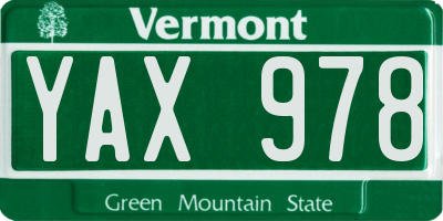 VT license plate YAX978