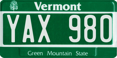 VT license plate YAX980