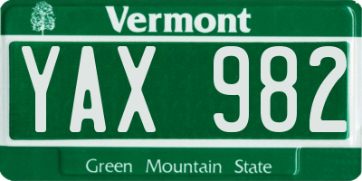 VT license plate YAX982
