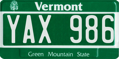 VT license plate YAX986
