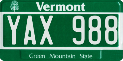 VT license plate YAX988