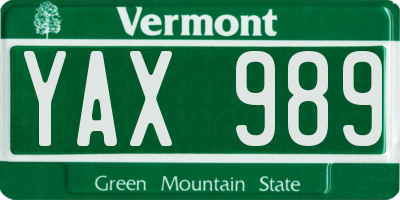 VT license plate YAX989