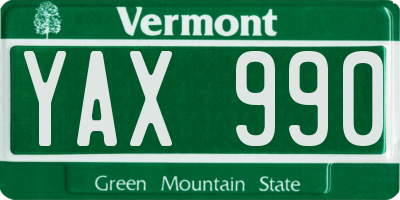 VT license plate YAX990