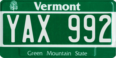 VT license plate YAX992