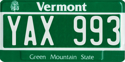 VT license plate YAX993