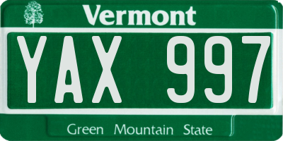 VT license plate YAX997