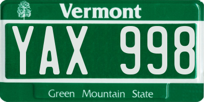 VT license plate YAX998