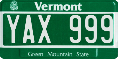 VT license plate YAX999