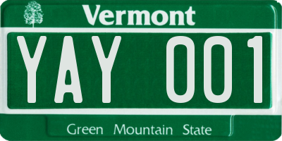 VT license plate YAY001