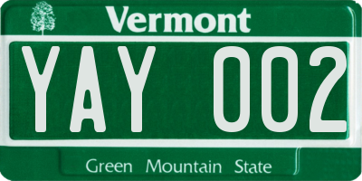 VT license plate YAY002