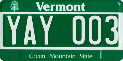 VT license plate YAY003