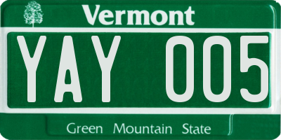 VT license plate YAY005