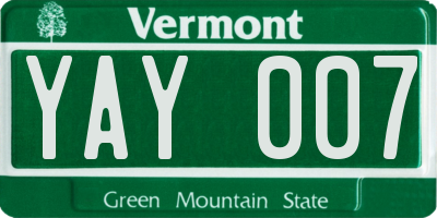 VT license plate YAY007