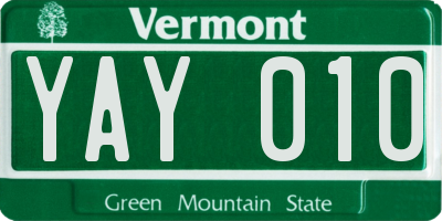 VT license plate YAY010