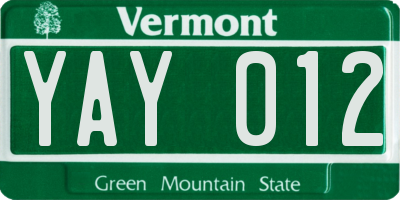 VT license plate YAY012