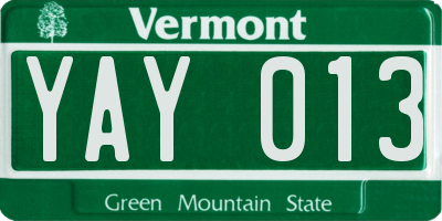 VT license plate YAY013