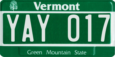 VT license plate YAY017