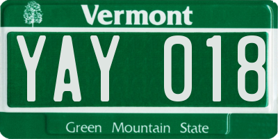 VT license plate YAY018