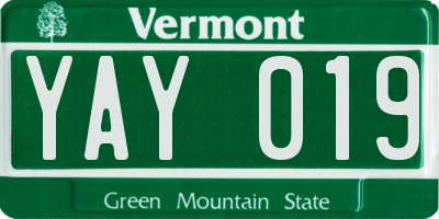 VT license plate YAY019