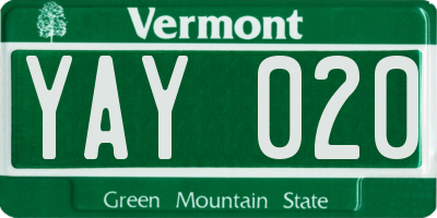 VT license plate YAY020