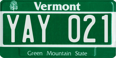 VT license plate YAY021