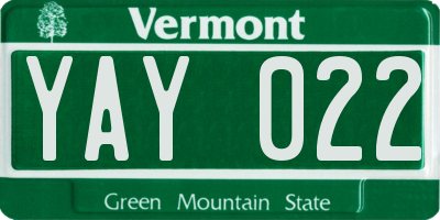 VT license plate YAY022