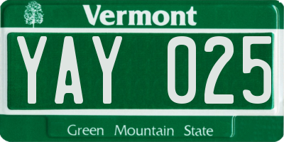 VT license plate YAY025